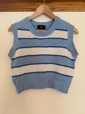 VICI Light Blue, Cream & Navy Striped Knit Vest